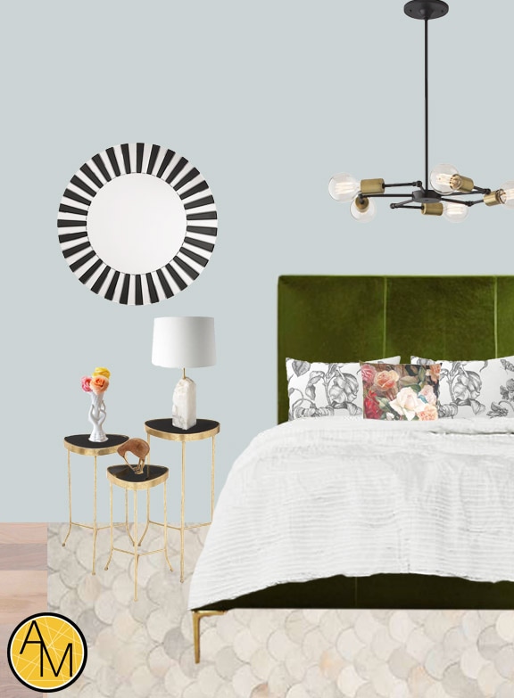 Vintage meets modern bedroom design. Design by interior decorator Ashley Rose Marino of Ashley Marino Designs in Dallas Fort Worth, Texas.